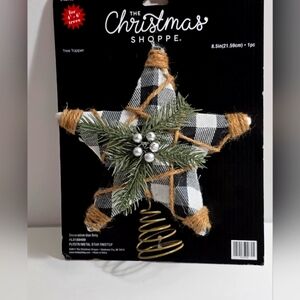 The Christmas shoppe buffalo black white plaid tree topper new